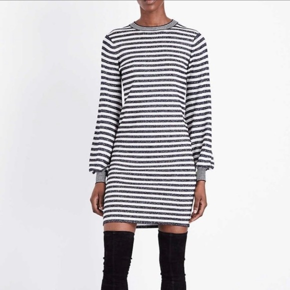 Maje Rushour Metallic Striped Long Sleeve Keyhole Stretch Knit Mini Dres… - Picture 2 of 15